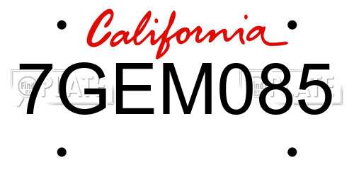 7GEM085 California License Plate