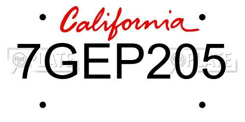 7GEP205 California License Plate