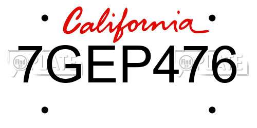 7GEP476 California License Plate