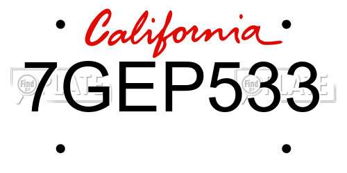 7GEP533 California License Plate