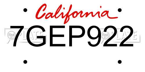 7GEP922 California License Plate