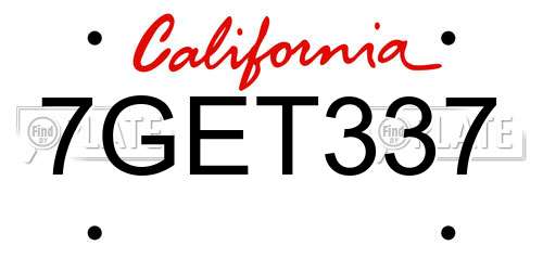 7GET337 California License Plate