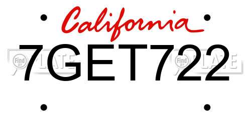 7GET722 California License Plate