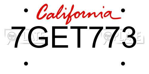 7GET773 California License Plate