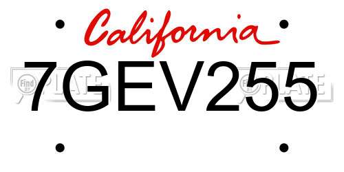 7GEV255 California License Plate