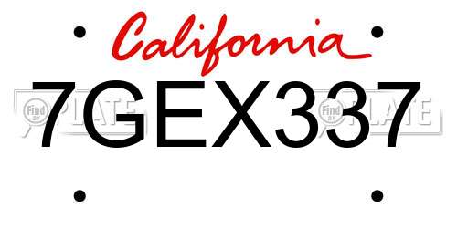 7GEX337 California License Plate