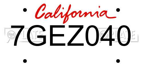 7GEZ040 California License Plate