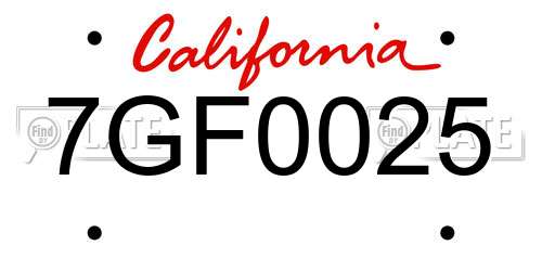 7GF0025 California License Plate