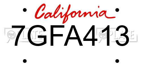 7GFA413 California License Plate