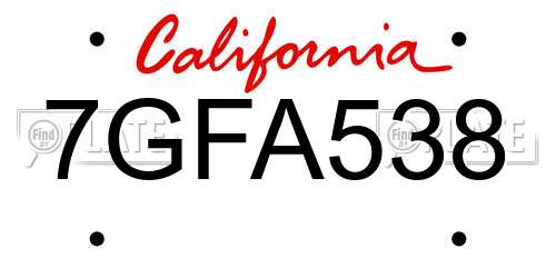 7GFA538 California License Plate