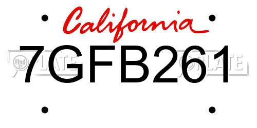 7GFB261 California License Plate