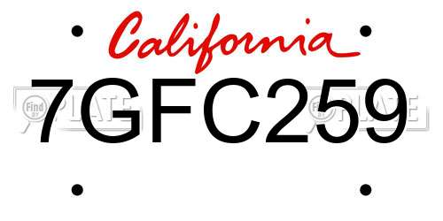 7GFC259 California License Plate
