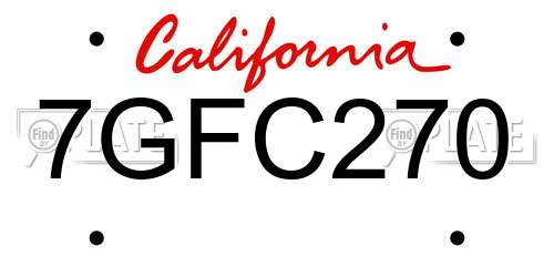 7GFC270 California License Plate