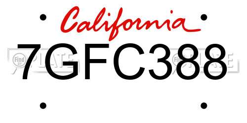 7GFC388 California License Plate