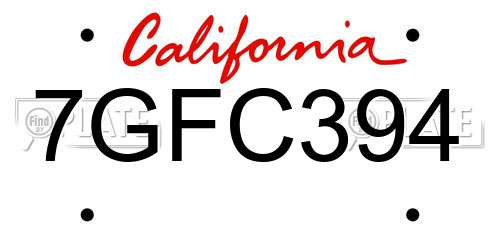 7GFC394 California License Plate