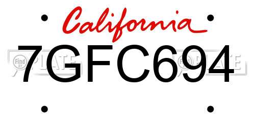 7GFC694 California License Plate