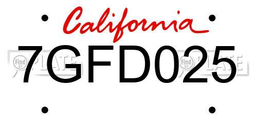 7GFD025 California License Plate