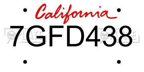 7GFD438 California License Plate