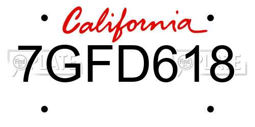 7GFD618 California License Plate