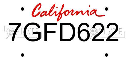 7GFD622 California License Plate