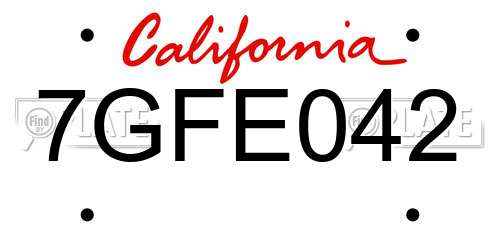 7GFE042 California License Plate