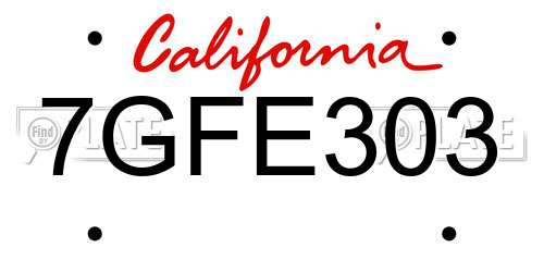 7GFE303 California License Plate