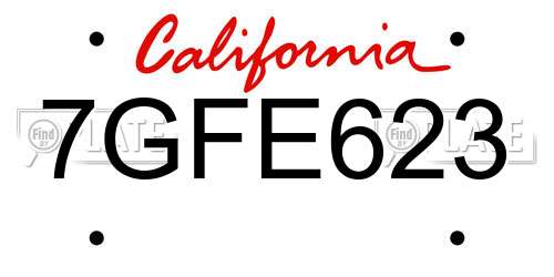 7GFE623 California License Plate
