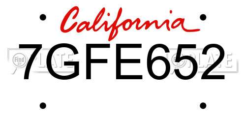 7GFE652 California License Plate