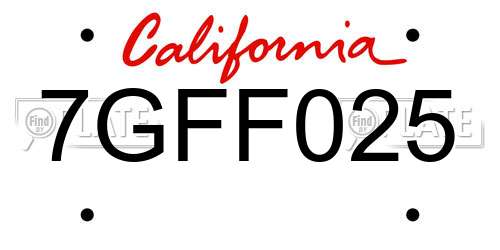 7GFF025 California License Plate