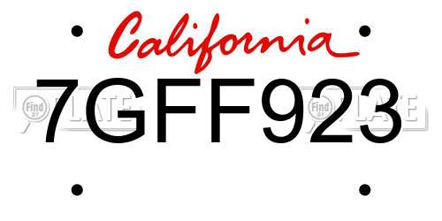 7GFF923 California License Plate