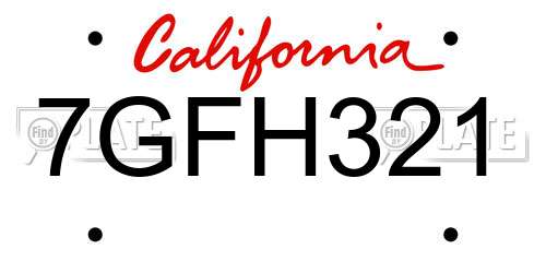 7GFH321 California License Plate