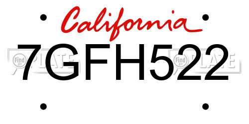 7GFH522 California License Plate