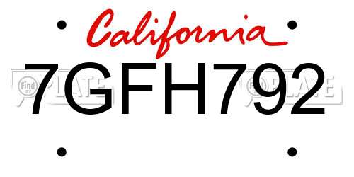 7GFH792 California License Plate
