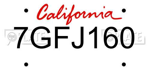 7GFJ160 California License Plate