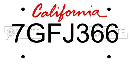 7GFJ366 California License Plate
