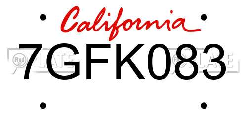 7GFK083 California License Plate