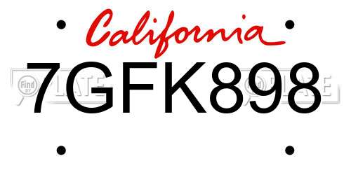 7GFK898 California License Plate