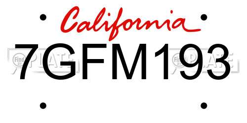 7GFM193 California License Plate