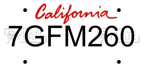 7GFM260 California License Plate