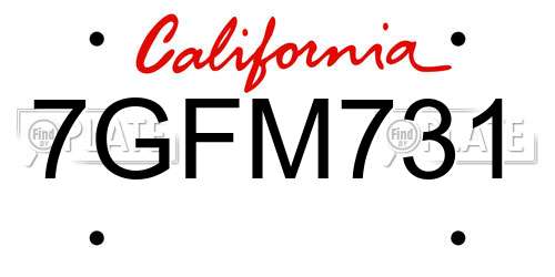 7GFM731 California License Plate