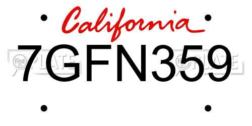 7GFN359 California License Plate