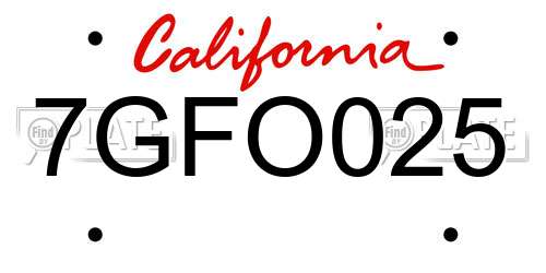 7GFO025 California License Plate