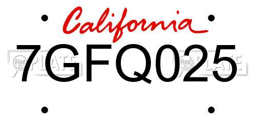 7GFQ025 California License Plate
