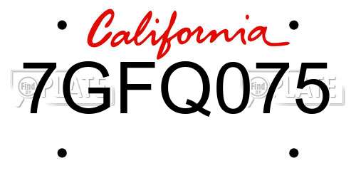 7GFQ075 California License Plate