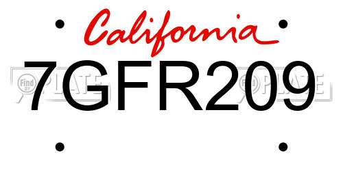 7GFR209 California License Plate