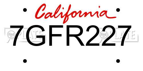 7GFR227 California License Plate