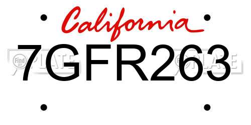 7GFR263 California License Plate