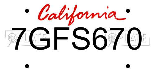 7GFS670 California License Plate