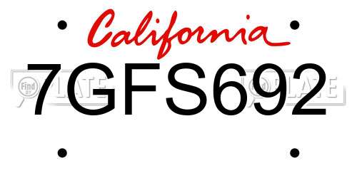 7GFS692 California License Plate