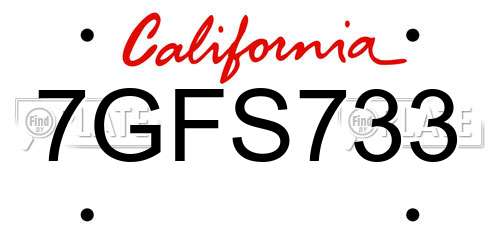 7GFS733 California License Plate